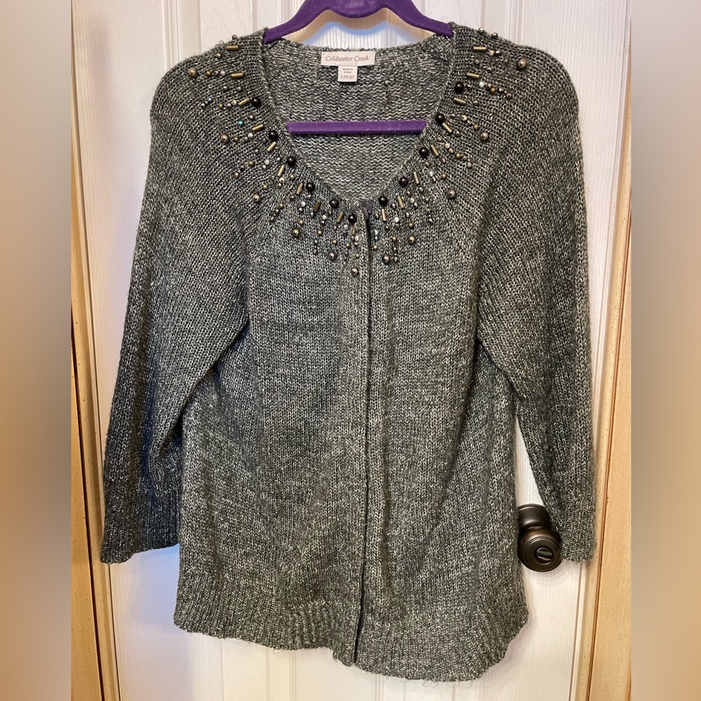 Coldwater Creek Charcoal Embellished Cardigan